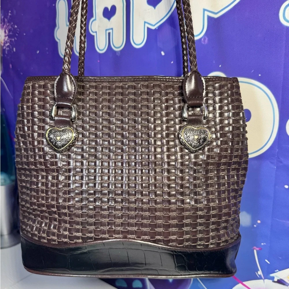 Vegan Marla Boho Woven Faux Leather Hobo Brown Faux Braided EUC Vintage 90’